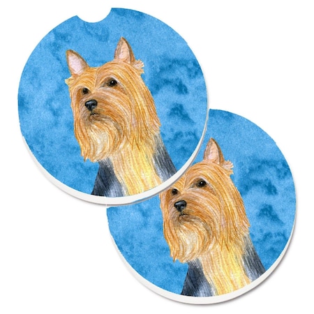 Carolines Treasures Blue Silky Terrier Set of 2 Cup Holder Car Coaster LH9361BUCARC